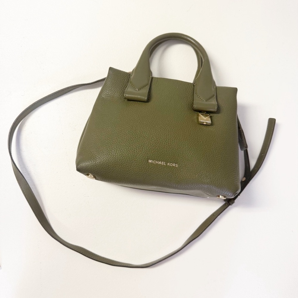 Michael Kors Rollins Satchel Green Pebbled Leather Tote Cross Body - Picture 3 of 13